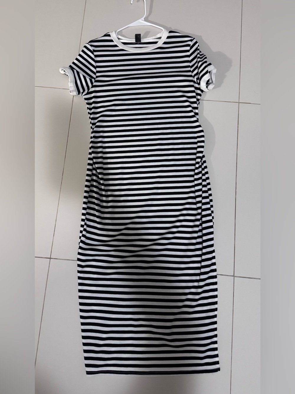 SHEIN Black and White Striped Midi T-Shirt Dress (MATERNITY DRESS- NEVER USED)